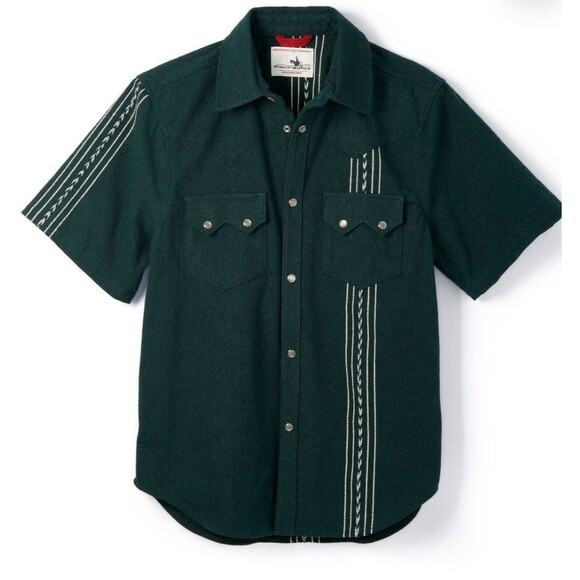 Huckberry Hand Woven Pedal Loom Graziano Gutierrez Pearl Snap Shirt Sz L Green - Picture 1 of 13